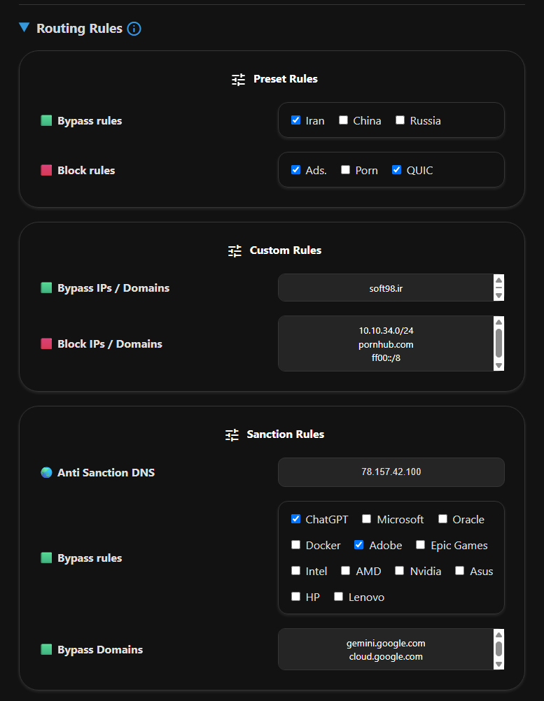 Routing rules - BPB Panel